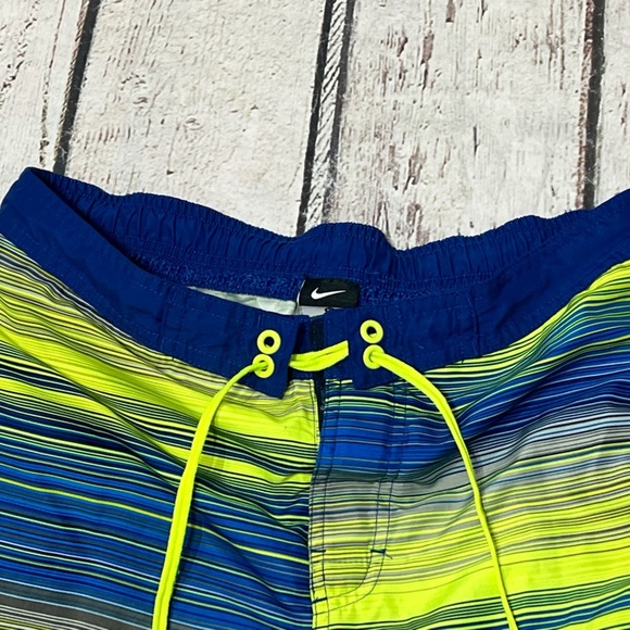 Nike Striped Swim Shorts in Blue and Yellow Swim Trunks Summer Bathing Suit - Picture 5 of 7